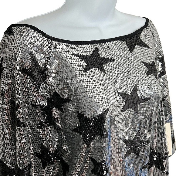 NEW Boston Proper Silver Black Star Sequin Top Blouse Size XXS - Picture 4 of 11